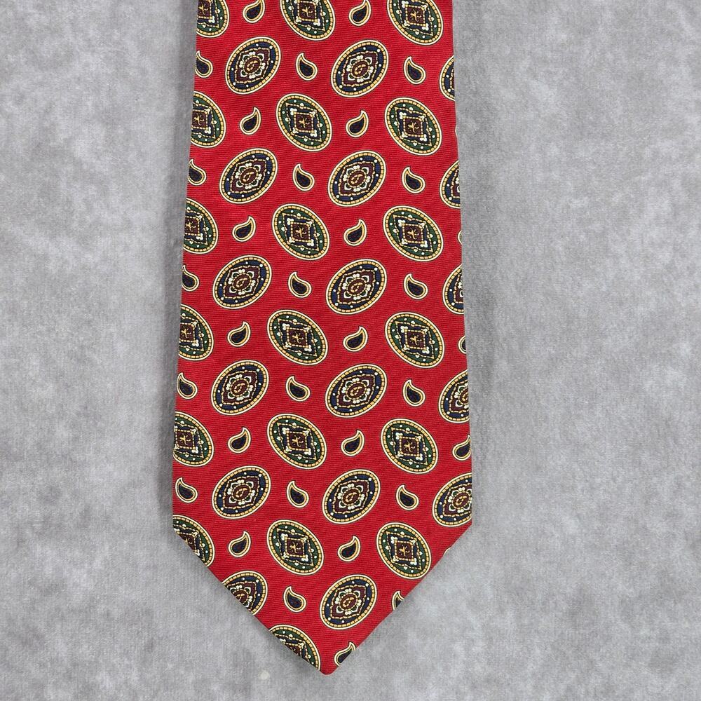 Tommy Hilfiger Red Green‎ Floral Paisley Executive Italian Silk Neck Tie